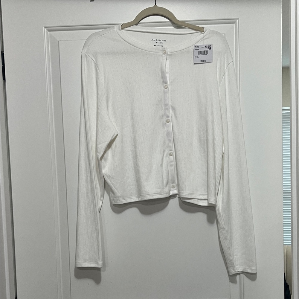 American Eagle White Button-Up sleep Cardigan